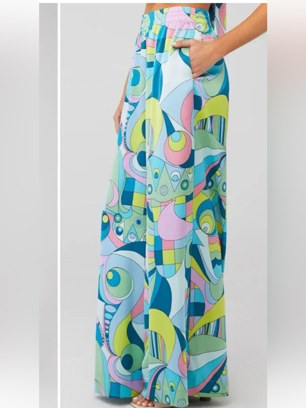 Show Me Your MuMu satin Irwin pants wide legBlue, Pink & Yellow